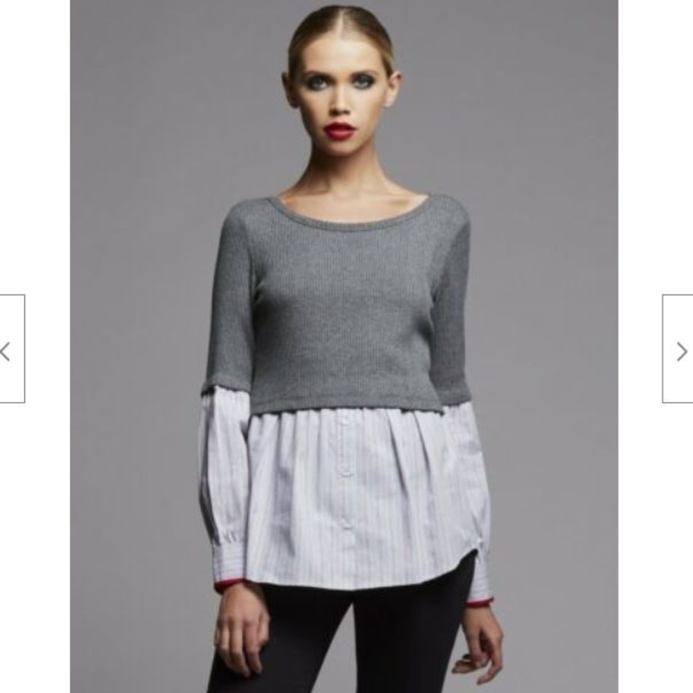 Bailey 44 Rib Knit & Stripe Combo Layered Sweater